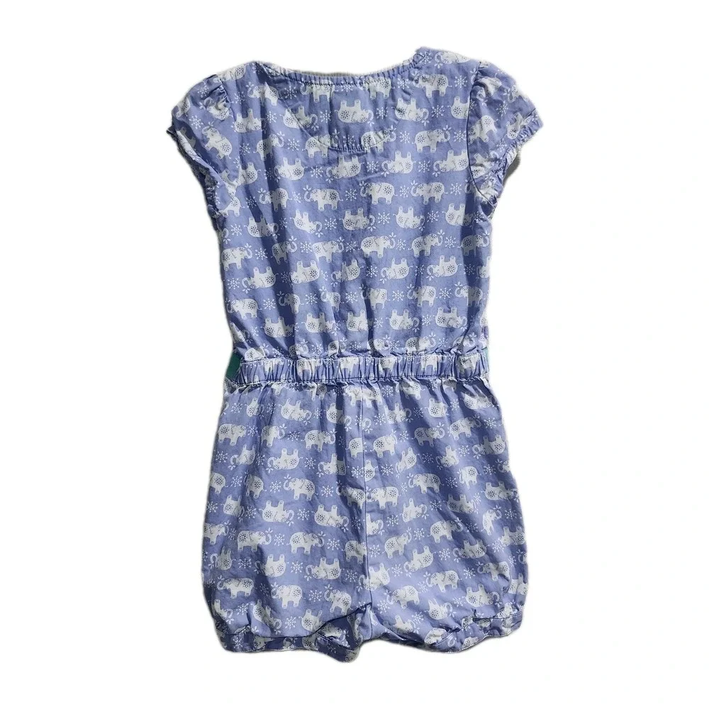 Gymboree Girls Romper‎ 5T Purple Elephant Print 100% Cotton Teal Belt Pockets